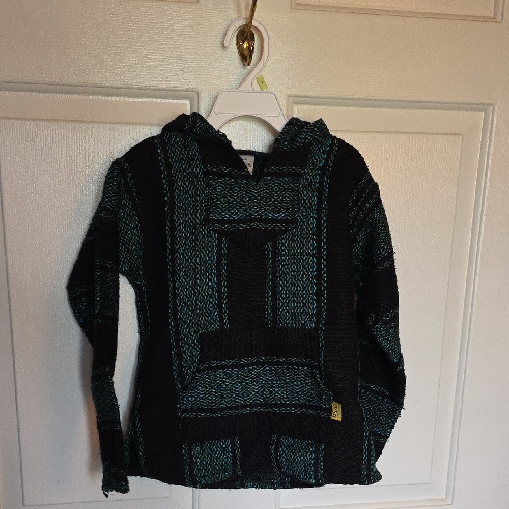 Molina Black and Teal Baja Pullover  Hoodie,‎ Kids Small
